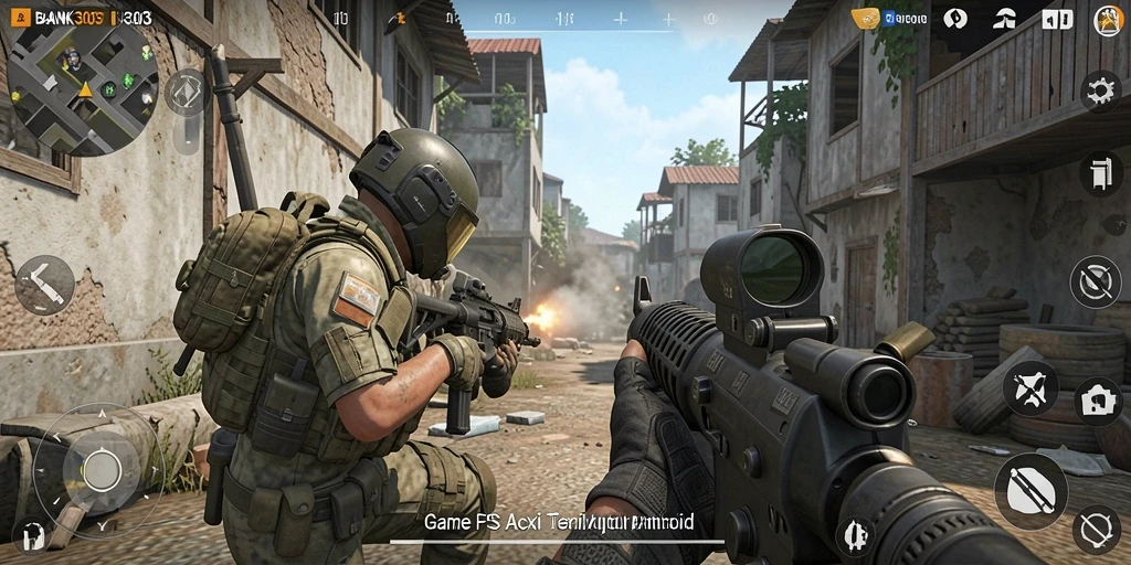 Screenshot utama BANK303 menampilkan aksi mendebarkan dalam permainan FPS.