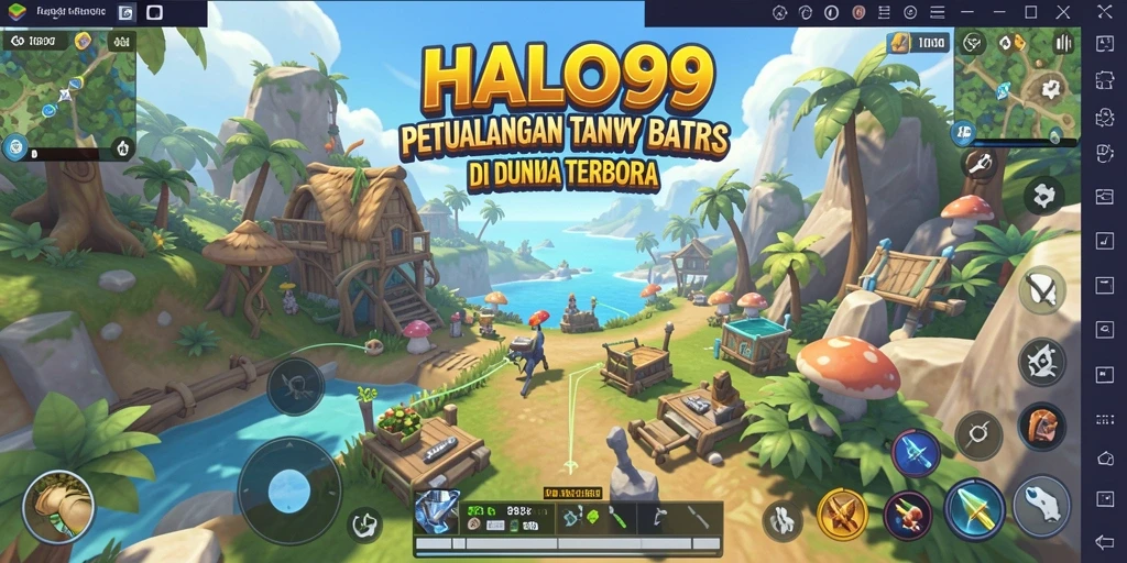 Screenshot menampilkan pemain menjelajahi wilayah hijau yang luas.