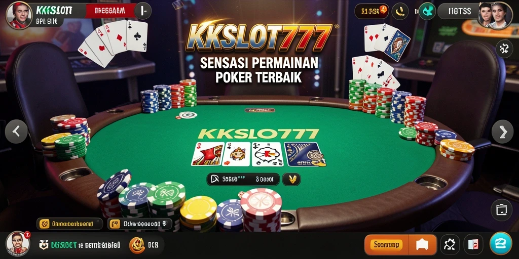 Screenshot KKSLOT777 menampilkan suasana meja poker yang mendebarkan.
