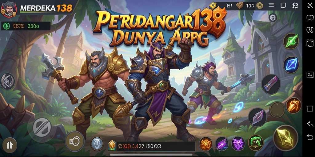 Screenshot gameplay MERDEKA138 menampilkan pertempuran yang intens di dunia fantastis.