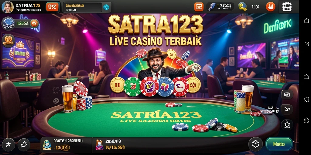 Screenshot SATRIA123 menampilkan dealer langsung dan gameplay Live Casino yang mendebarkan.