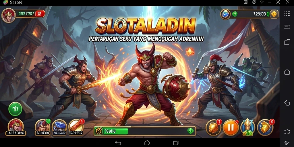Screenshot menampilkan pertarungan mendebarkan antara karakter di SLOTALADIN.