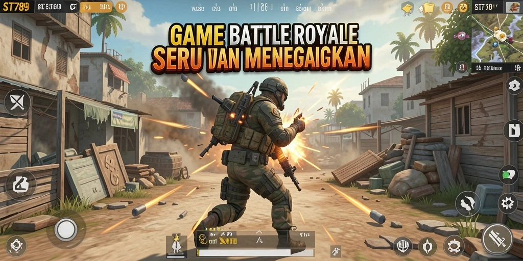 Tangkapan layar ST789 menunjukkan aksi pertempuran seru dalam game Battle Royale.